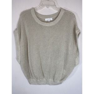 Emory Park Beige Open Crochet Banded Crop Warm Weather Sweater‎